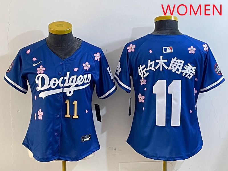 Women Los Angeles Dodgers 11 R.Sasaki Blue Sakura Edition 2025 Nike MLB Jersey style 2